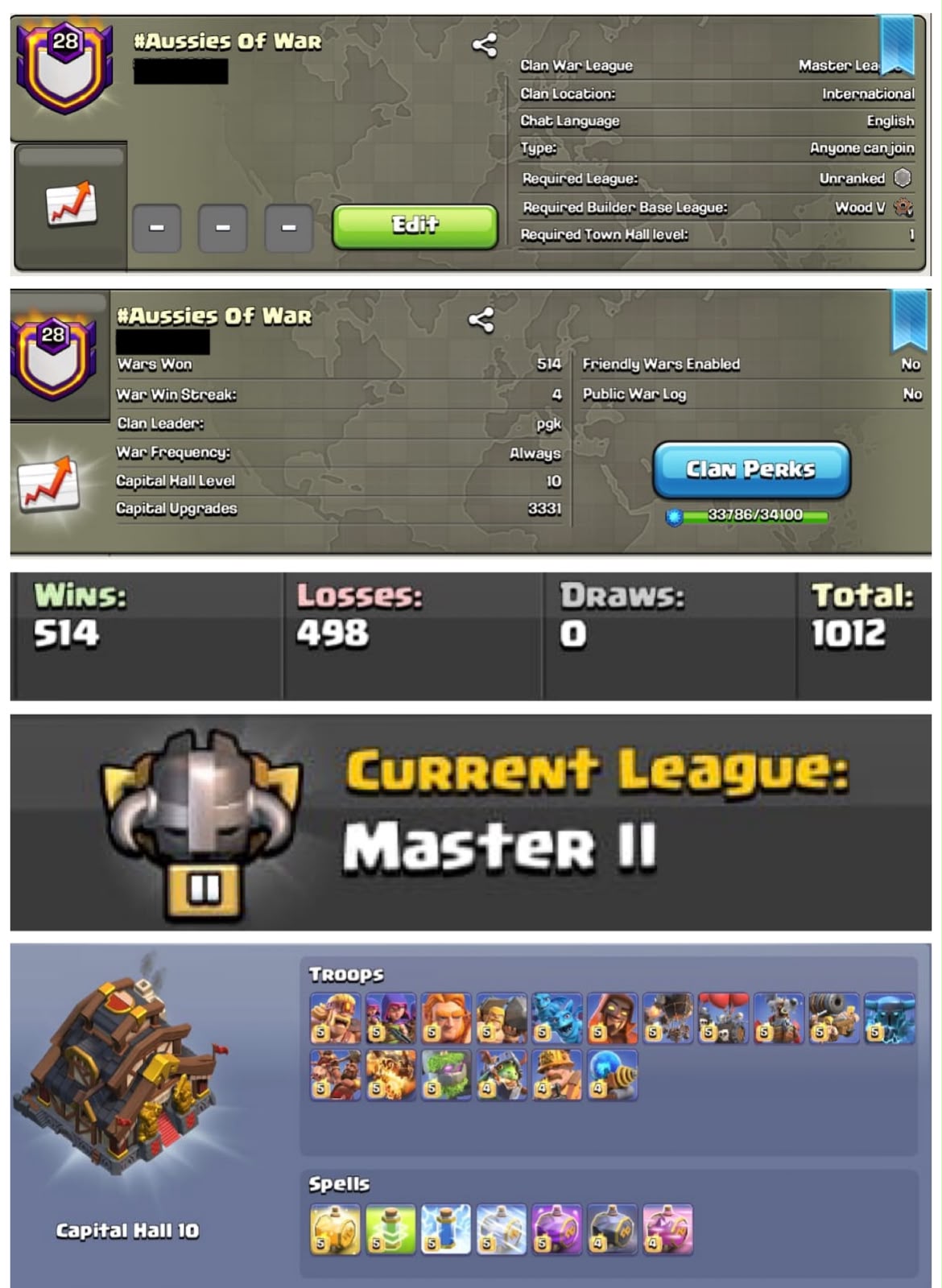 MASTER 2 || LEVEL 29 || CC: 10 MAX || NAME : Aussies of war || WARLOG , W-L-D-T  : 514 -498-0-1012