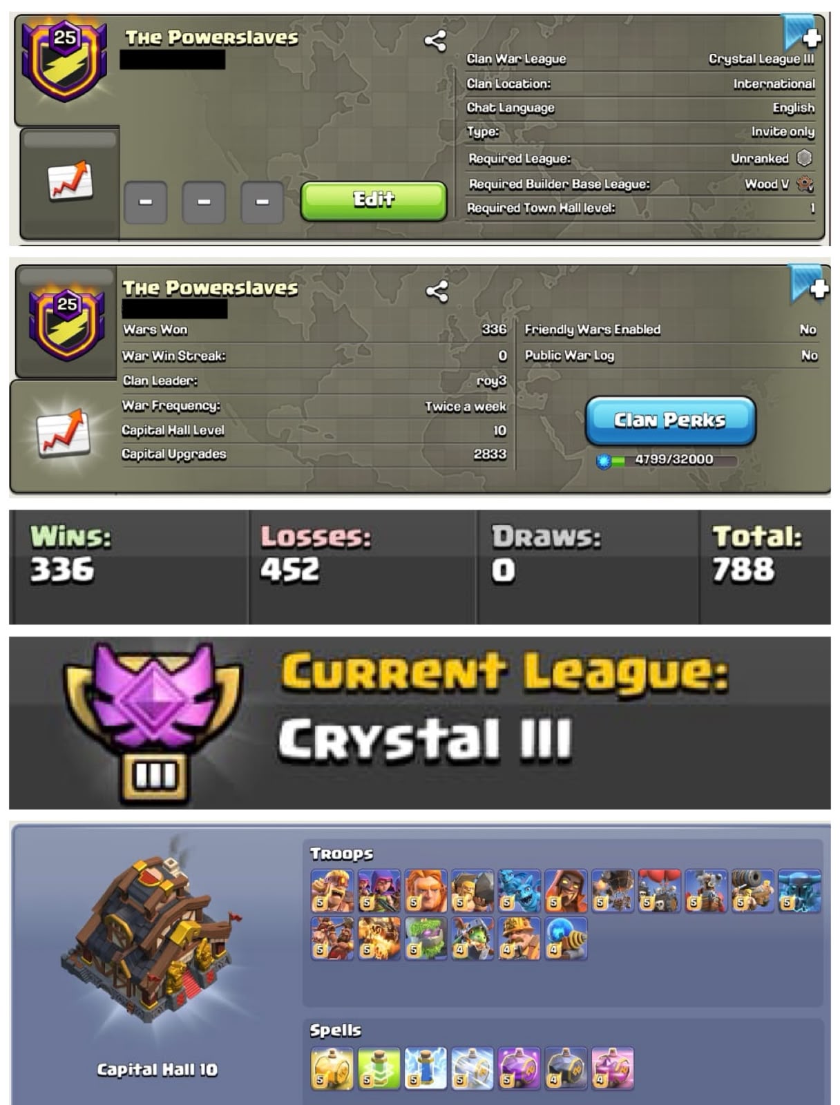 NAME : The Powerslaves || LVL 25.2 || CC CRYSTAL 3 || W-L-T-D : 336-452-0-788 || CC : 10 MAX