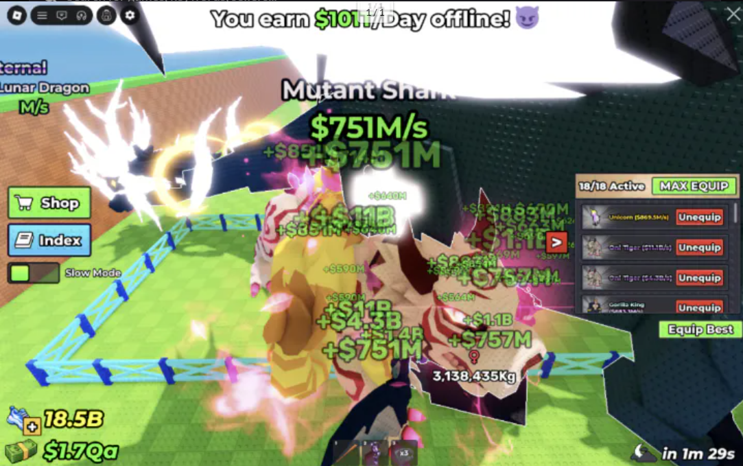 ACCOUNT Oni Tiger 11.1 B/s & Unicorn 869.5 M/s | $101T/Day | SPEED 18.5B | All Max | DIVINE TRAIL | No Email & No Robux Sum | INSTAN DELIVERY.