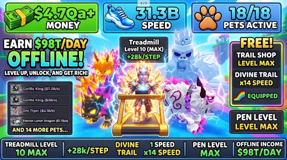 STEAL AN EGG ACCOUNT | Gorilla King 7.3B/s & 3B/s, Oni Tiger $2.1B/s | Earn $98T/Day Offline | SPEED 31.3B | DIVINE TRAIL| No Email | FULL SPEC ON PIC| INSTAN*