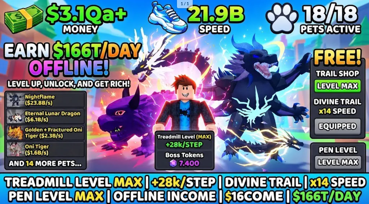 OP ACCOUNT | Nightflame 23.8B/s, Eternal Lunar Dragon 6.1B/s, Oni Tiger 2.3B/s | $166T/DAY | SPEED 21.9B | 7.4K Boss Token| DIVINE TRAIL | INSTAN DELIVERY*