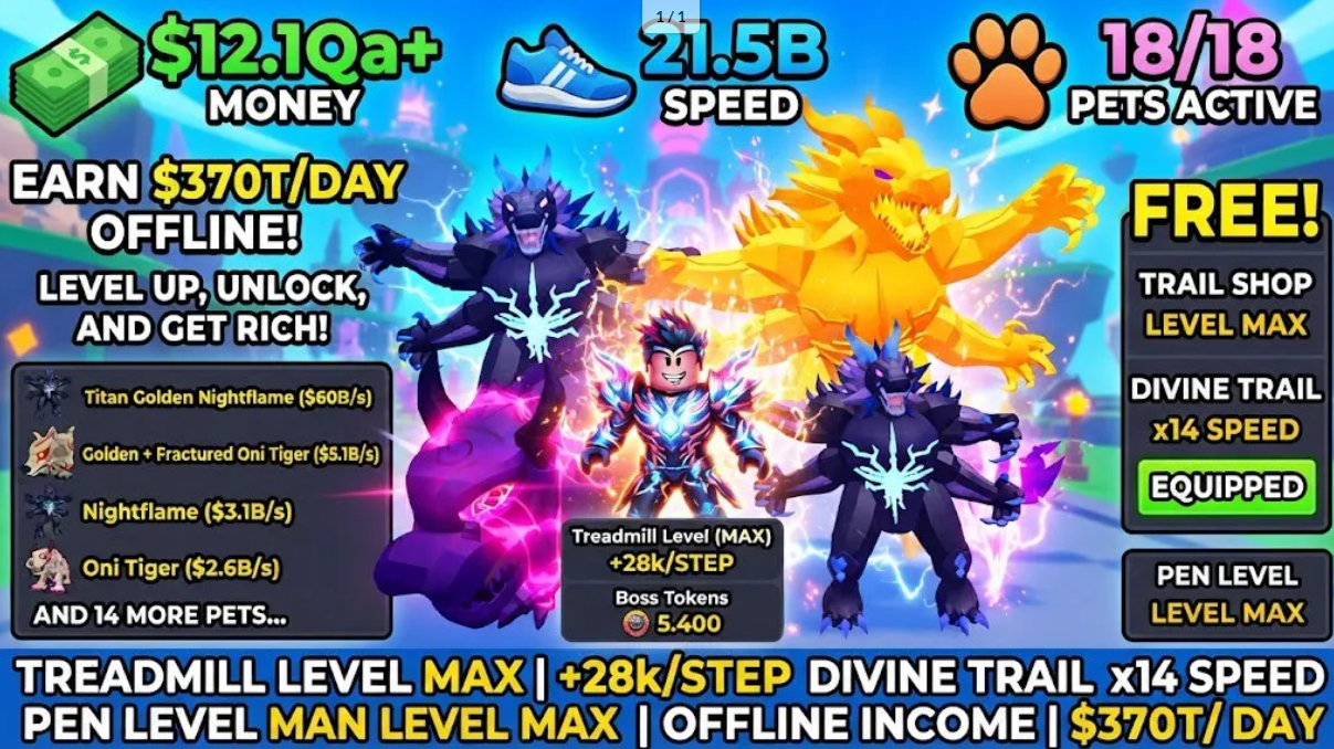 OP ACCOUNT | Fractured Titan Golden Nightflame 60B/s | Gold Fract Oni Tiger 5.1B/s | $370T/DAY | SPEED 21.5B | 5.4K Boss Token| DIVINE TRAIL | INSTAN DELIVERY*