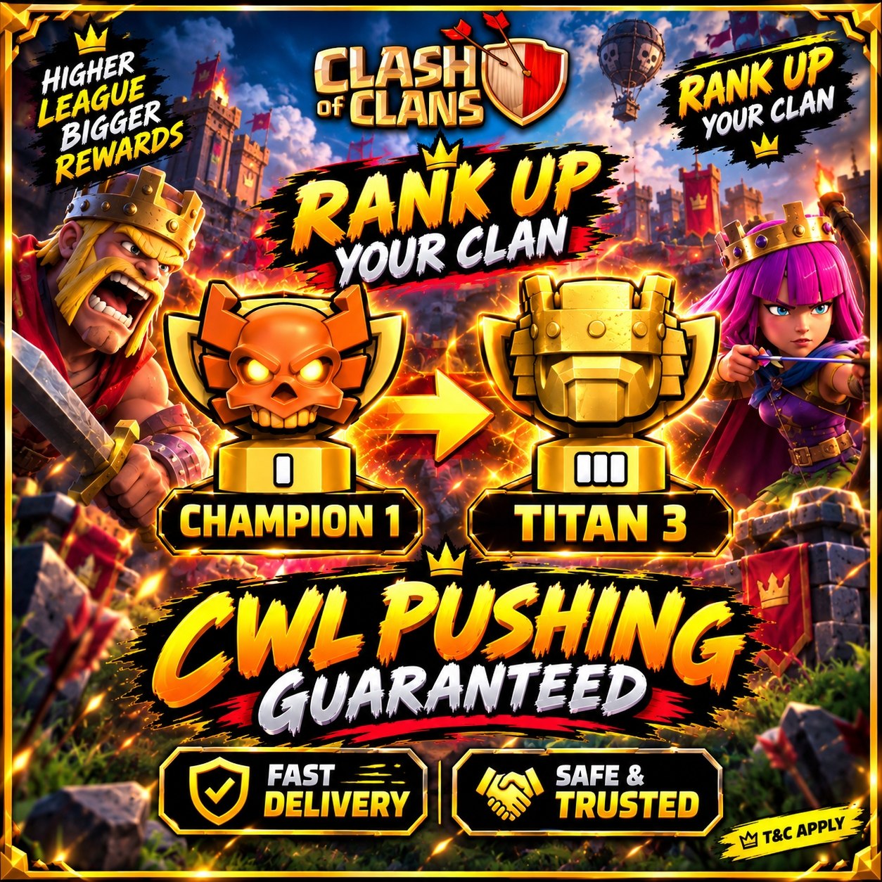 💥 CHAMPION 1 TO TITAN 3 💞 CWL PUSHING GUARANTEED 🏆 FAST DELIVERY 🚚