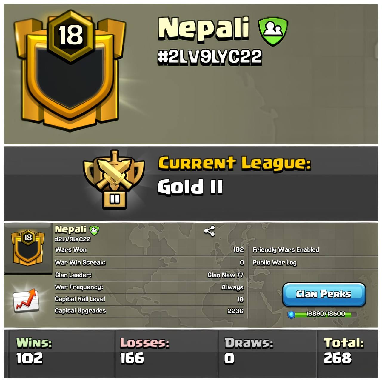 💥Nepali💥Level 18💥Gold League 2💥Descent War log 💥Capital Hall 10💥Value For Money💥Fast Delivery