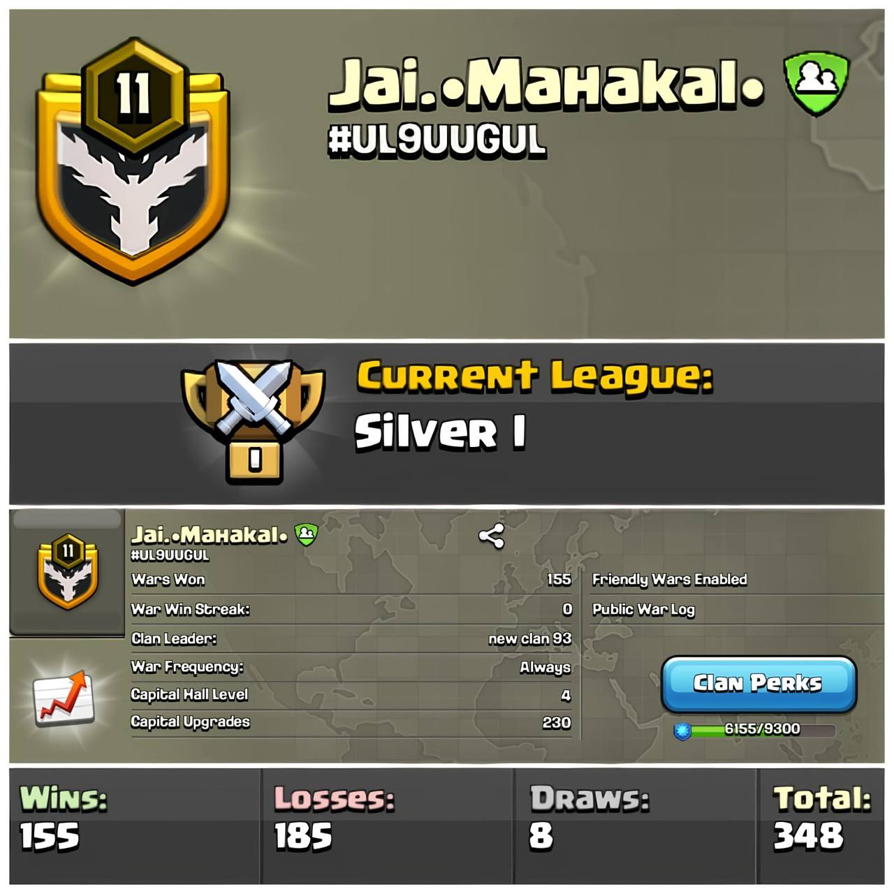 💥Level 11💥Silver League 1💥War log {155:185}💥Capital Hall 4💥Value For Money💥Fast Delivery
