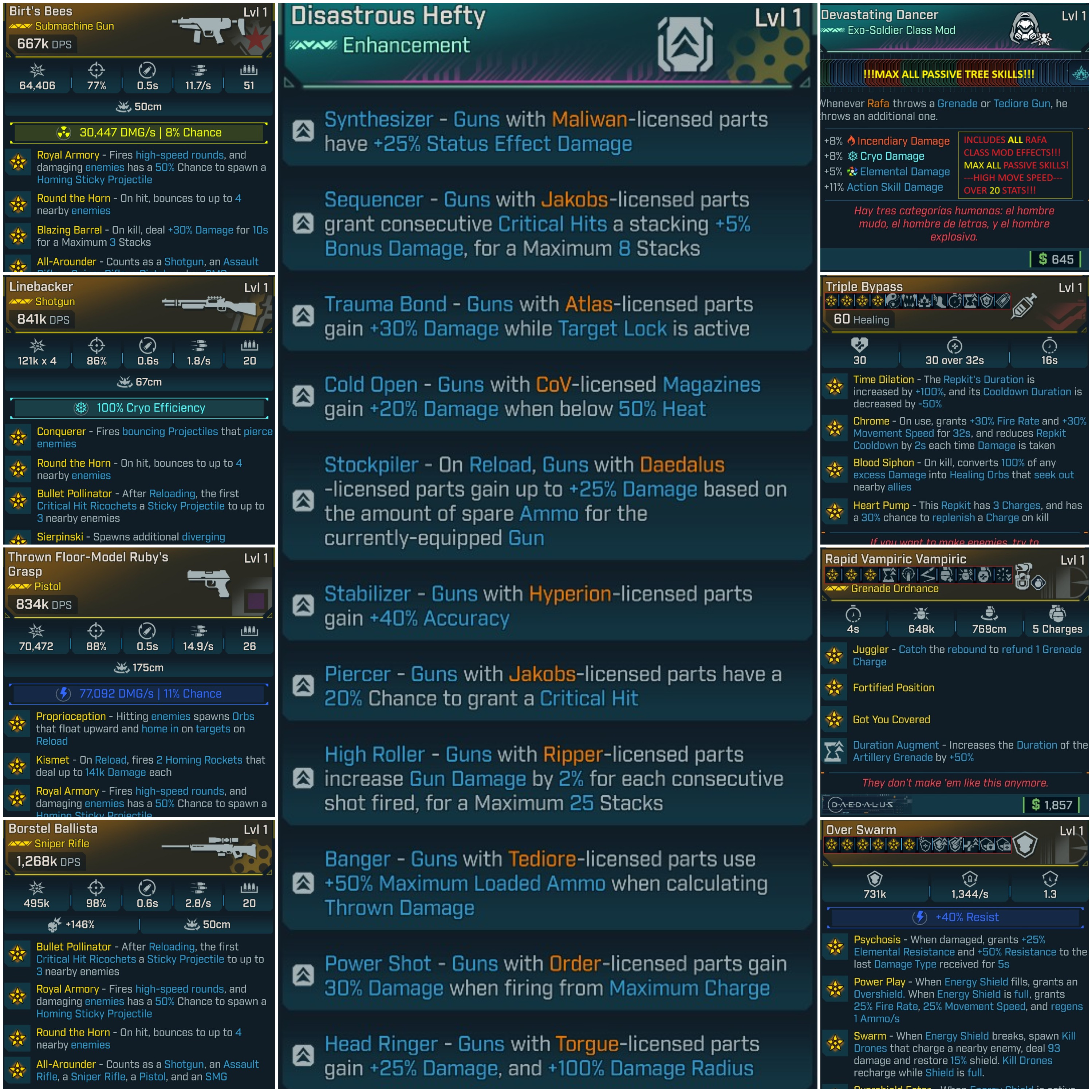 ⭐[MODDED GOD ROLL] BL4 LVL 1 RAFA LEVELING PACK - 9 ITEMS | ALL SKILLS MAXED⭐