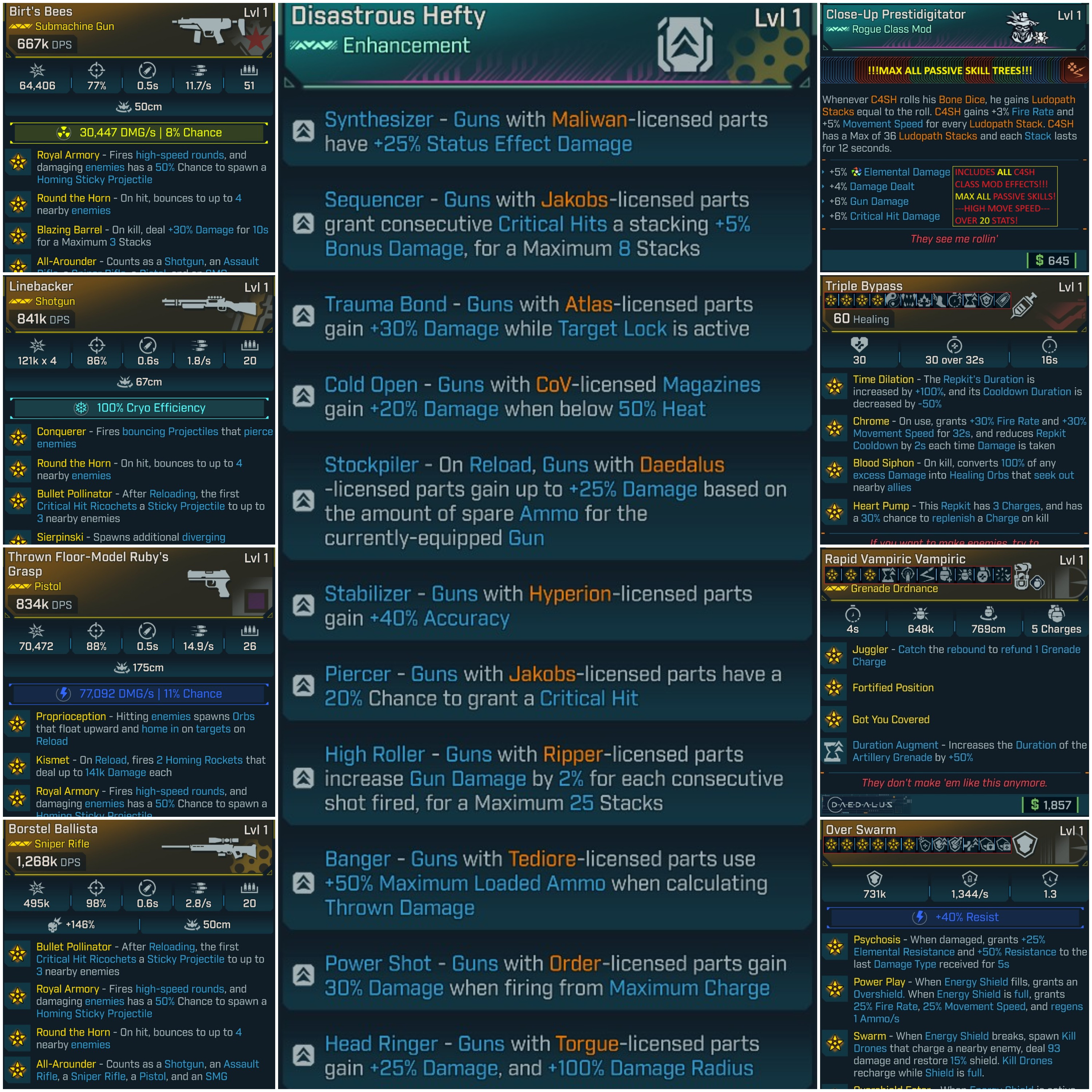 ⭐[MODDED GOD ROLL] BL4 LVL 1 C4SH LEVELING PACK - 9 ITEMS | ALL SKILLS MAXED⭐