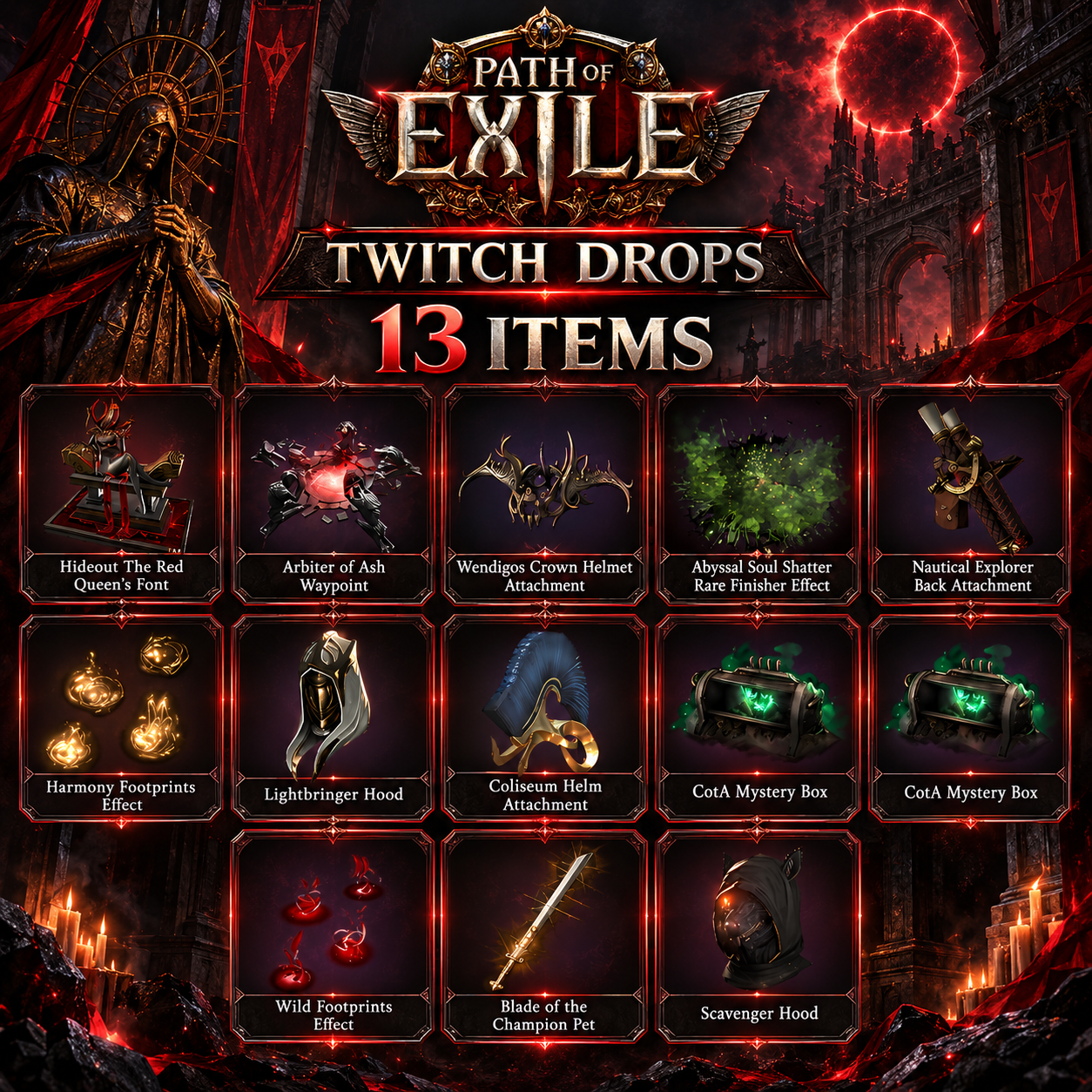 13 Items | Pet + Hood + Sprays + Attachment | Path of Exile Twitch Drops