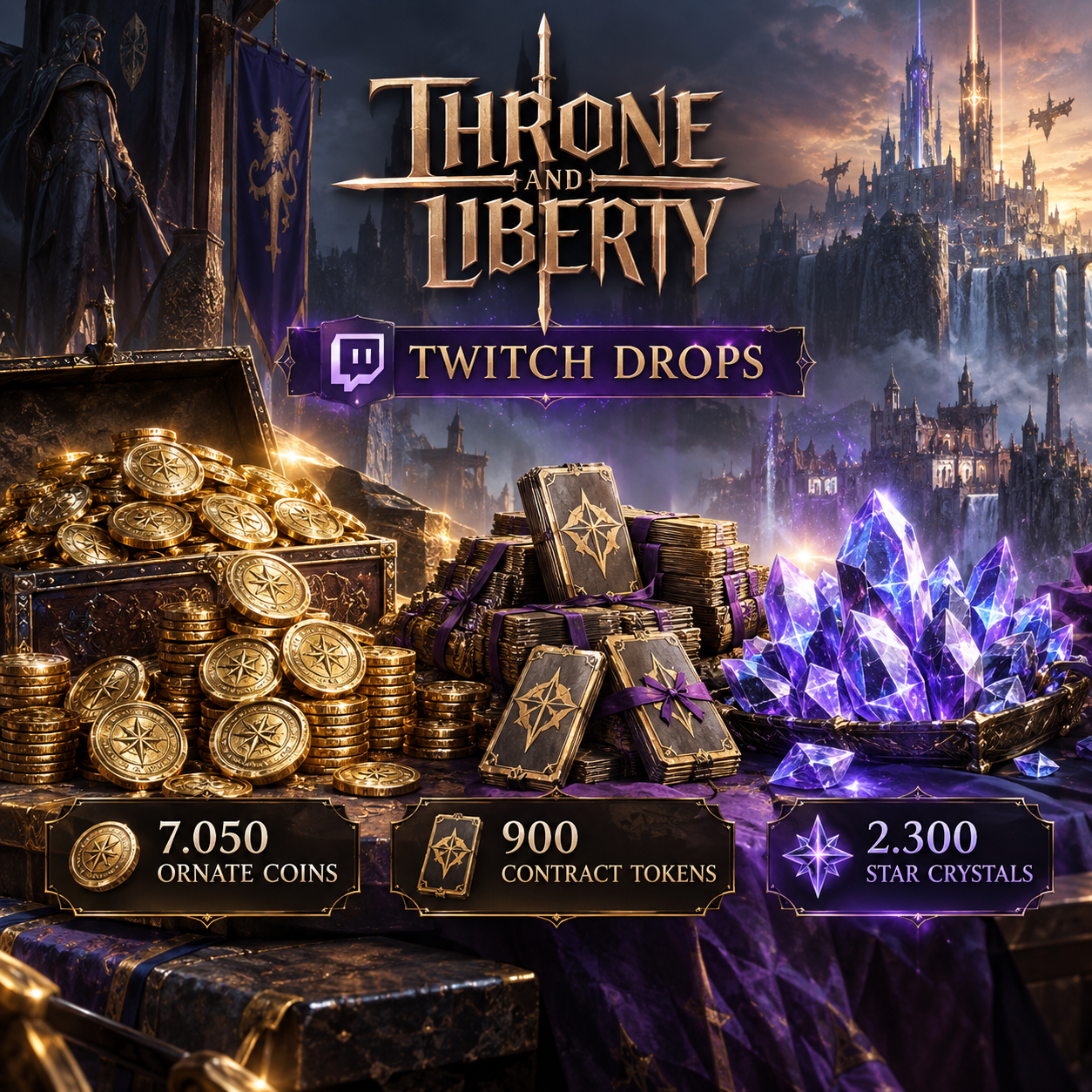 400 Items | Ornate Coins + Contract Tokens + Star Crystals + Battle Pass Crystals | Throne and Liberty Twitch Drops