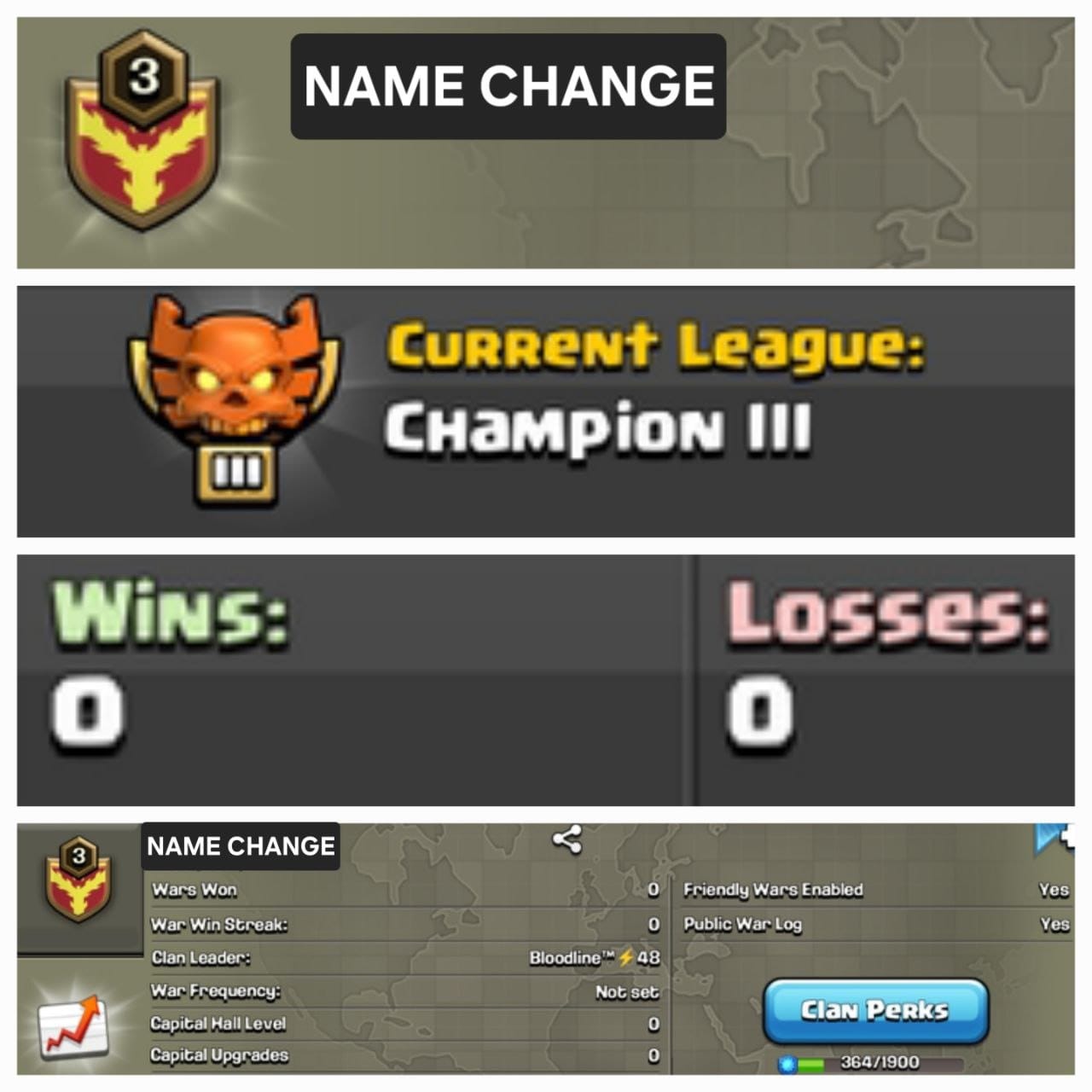 Level 3 name change clan || champion 3 league || no war played warlog 0-0