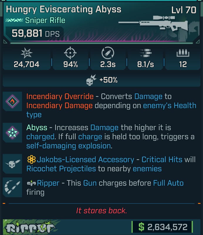 ⭐[GOD ROLL] L70 ABYSS (FIRE CONVERT) - SEE IMAGE FOR STATS⭐