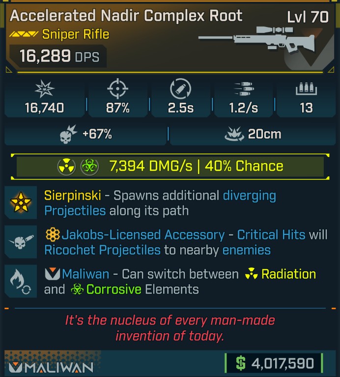 ⭐[GOD ROLL] L70 COMPLEX ROOT (RADIATION/CORROSIVE) - SEE IMAGE FOR STATS⭐