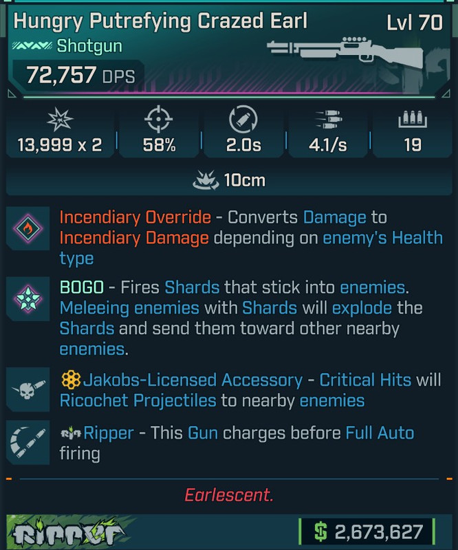 ⭐[GOD ROLL] L70 CRAZED EARL (FIRE CONVERT) - SEE IMAGE FOR STATS⭐