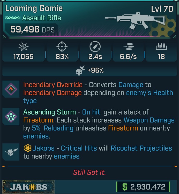⭐[GOD ROLL] L70 GOMIE (FIRE CONVERT) - SEE IMAGE FOR STATS⭐