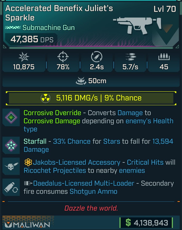 ⭐[GOD ROLL] L70 JULIET'S SPARKLE (RADIATION) - CORROSIVE CONVERT - SEE IMAGE FOR STATS⭐