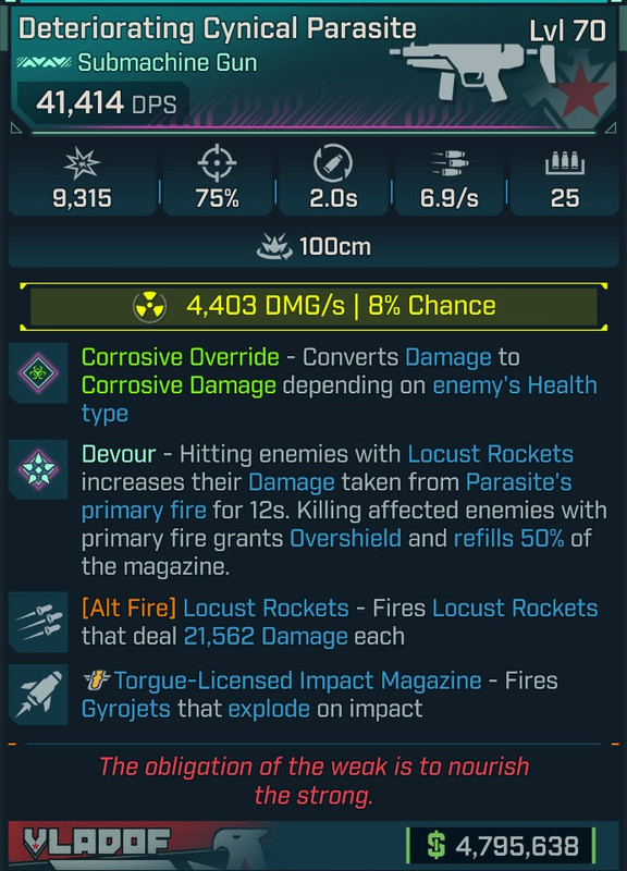 ⭐[GOD ROLL] L70 PARASITE (RADIATION) - CORROSIVE CONVERT - SEE IMAGE FOR STATS⭐