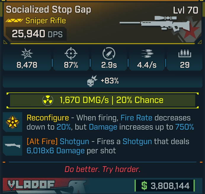 ⭐[GOD ROLL] L70 STOP GAP (RADIATION) - SEE IMAGE FOR STATS⭐