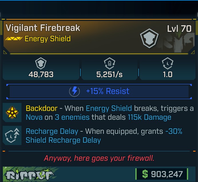 ⭐[META ROLL] L70 FIREBREAK (SHOCK) - RECHARGE DELAY - SEE IMAGE FOR STATS⭐