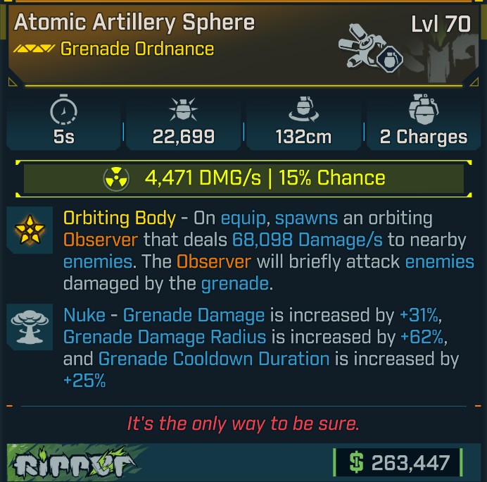 ⭐[META ROLL] L70 ARTILLERY SPHERE (NUKE) - SEE IMAGE FOR STATS⭐