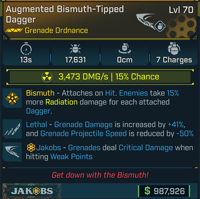⭐[META ROLL] L70 BISMUTH-TIPPED DAGGER (RADIATION) - LETHAL - SEE IMAGE FOR STATS⭐