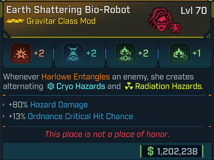 ⭐[META ROLL] L70 BIO-ROBOT (ORDNANCE CRIT CHANCE) - SEE IMAGE FOR STATS⭐