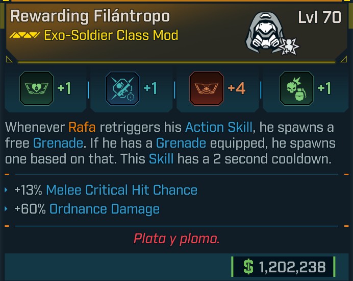 ⭐[META ROLL] L70 FILÁNTROPO (MELEE CRIT CHANCE) - SEE IMAGE FOR STATS⭐