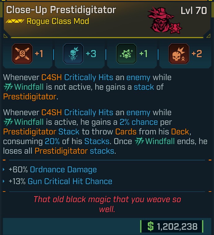 ⭐[META ROLL] L70 PRESTIDIGITATOR (ORDNANCE DAMAGE) - SEE IMAGE FOR STATS⭐