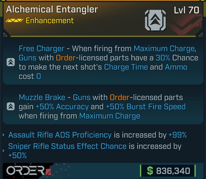 ⭐[META ROLL] L70 ENTANGLER (AR ADS PROFICIENCY+SNIPER STATUS CHANCE) - SEE IMAGE FOR STATS⭐