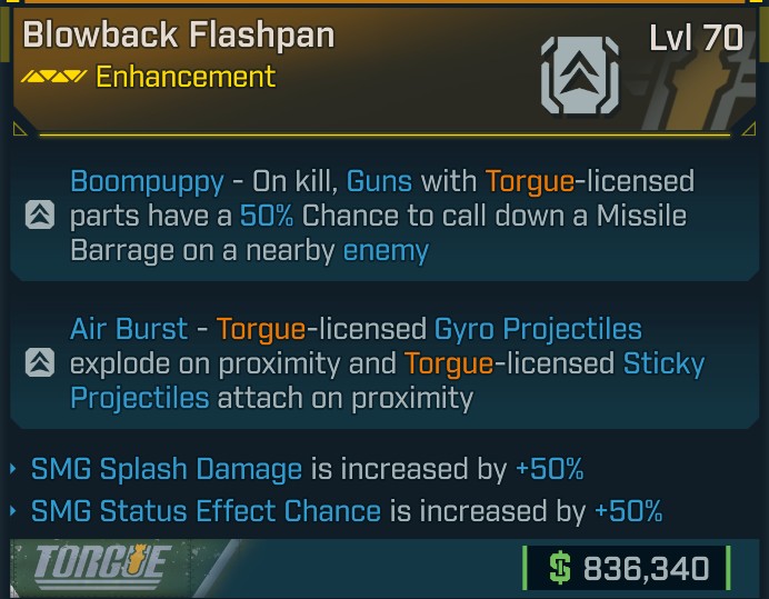 ⭐[META ROLL] L70 FLASHPAN (SMG SPLASH DAMAGE+SMG STATUS CHANCE) - SEE IMAGE FOR STATS⭐