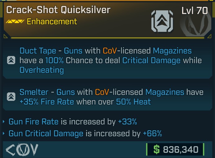 ⭐[META ROLL] L70 QUICKSILVER (GUN FIRE RATE+GUN CRIT DAMAGE) - SEE IMAGE FOR STATS⭐