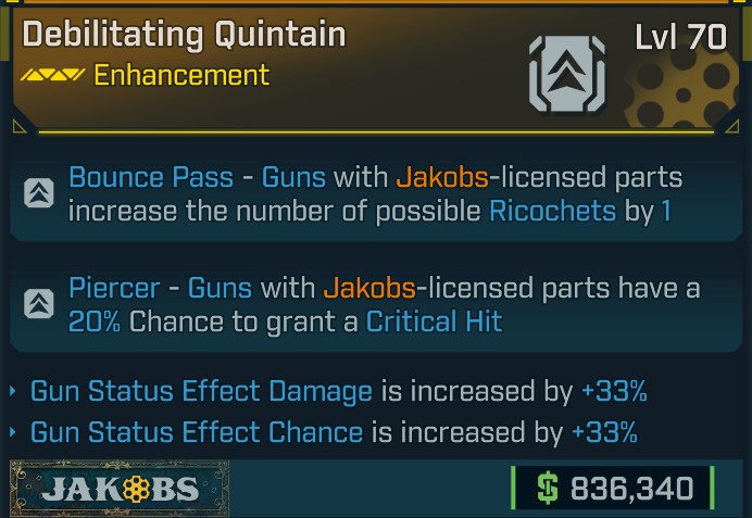 ⭐[META ROLL] L70 QUINTAIN (GUN STATUS EFFECT DAMAGE+GUN STATUS EFFECT CHANCE) - SEE IMAGE FOR STATS⭐