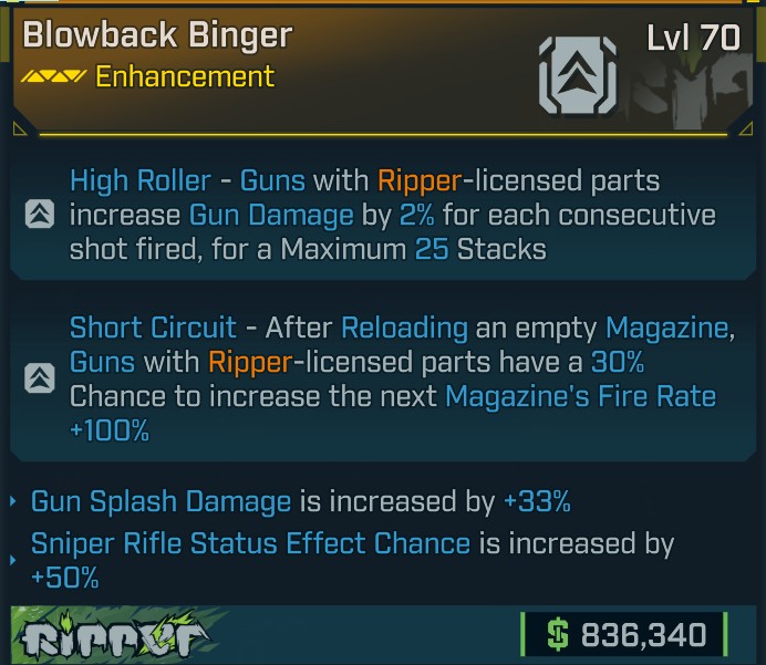 ⭐[META ROLL] L70 BINGER (GUN SPLASH DAMAGE+SNIPER STATUS CHANCE) - SEE IMAGE FOR STATS⭐