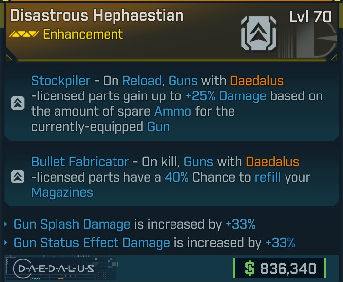 ⭐[META ROLL] L70 HEPHAESTIAN (GUN SPLASH DAMAGE+GUN STATUS EFFECT DAMAGE) - SEE IMAGE FOR STATS⭐