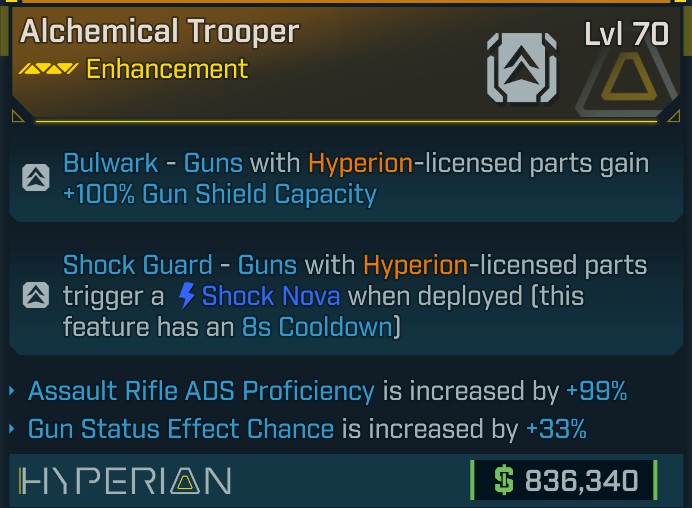 ⭐[META ROLL] L70 TROOPER (AR ADS PROFICIENCY+GUN STATUS EFFECT CHANCE) - SEE IMAGE FOR STATS⭐