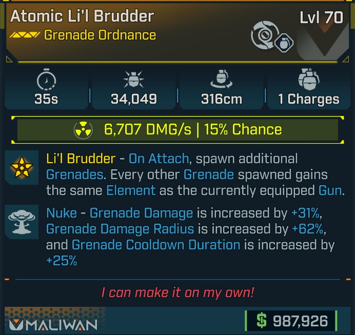 ⭐[META ROLL] L70 LI'L BRUDDER (RADIATION) - SEE IMAGE FOR STATS⭐