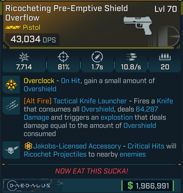 ⭐[GOD ROLL] L70 SHIELD OVERFLOW - SEE IMAGE FOR STATS⭐