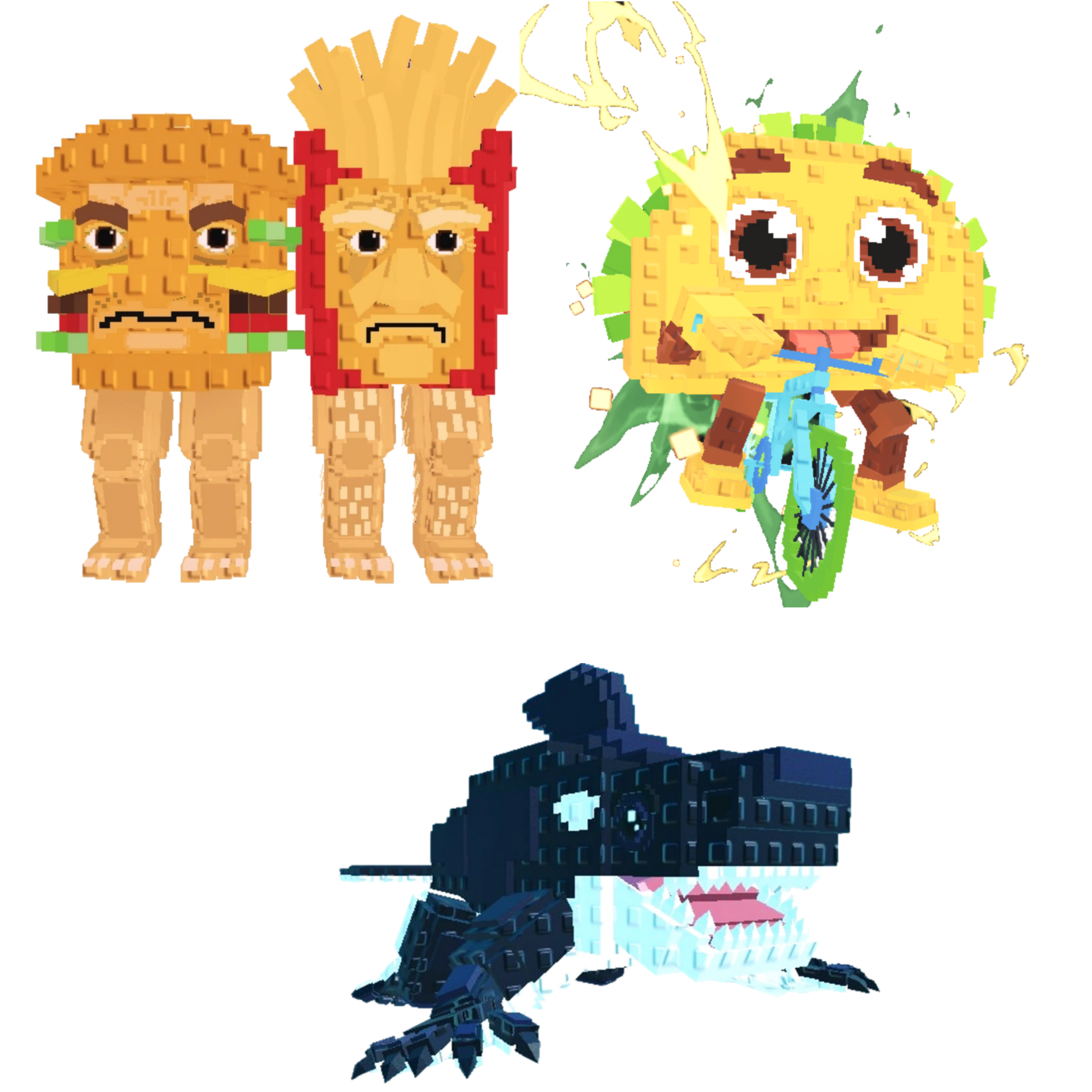[BUNDLE] - 🐂 1x Burguro And Fryuro 🐂 1x Tacorita Bicicleta 🐂 1x Orcaledon