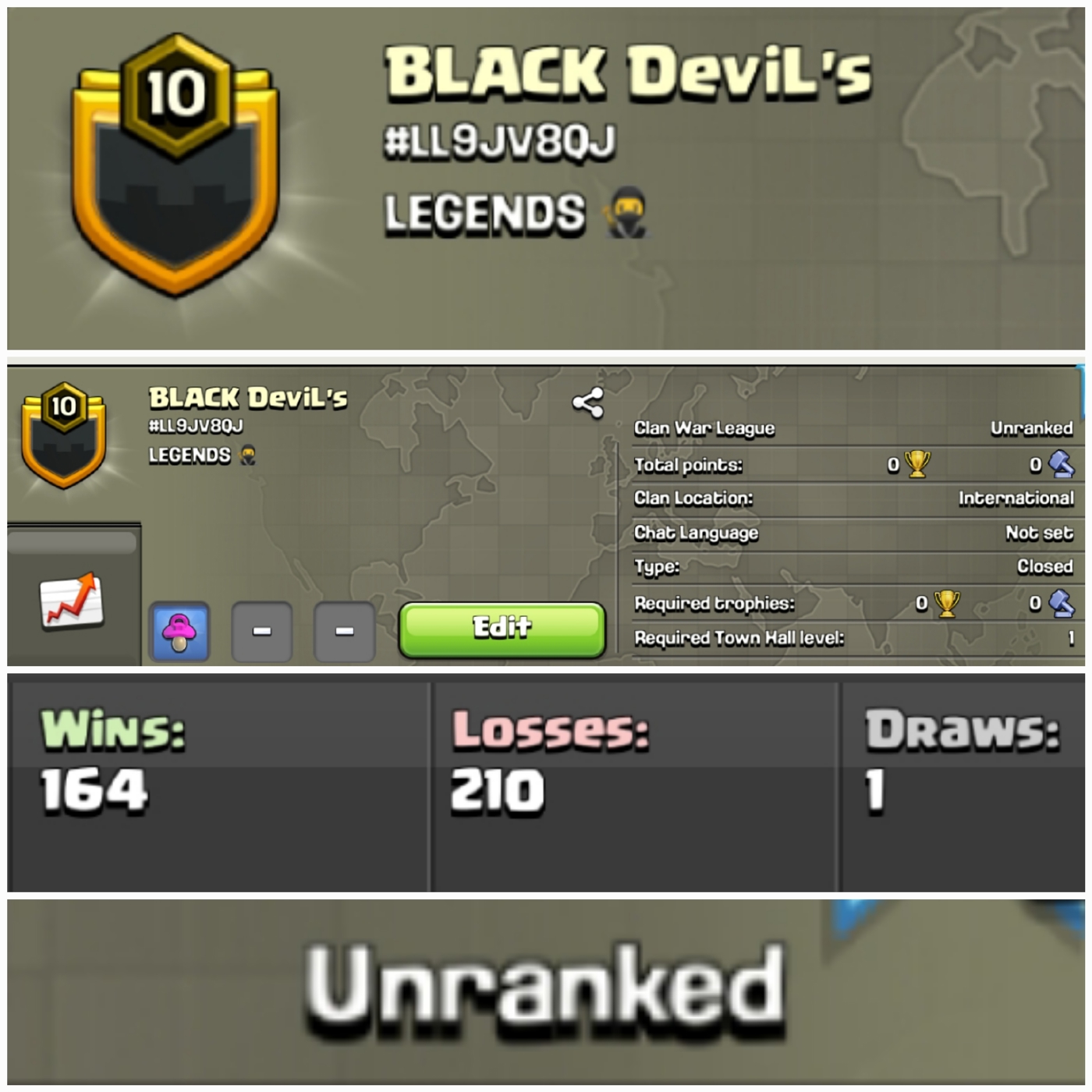 BLACK DeviL's !! LEVEL 10 !! UNRANKED !! WIN 164 LOSS 210 !! BEST NAME !! AFFORDABLE !! INSTANT DELIVERY