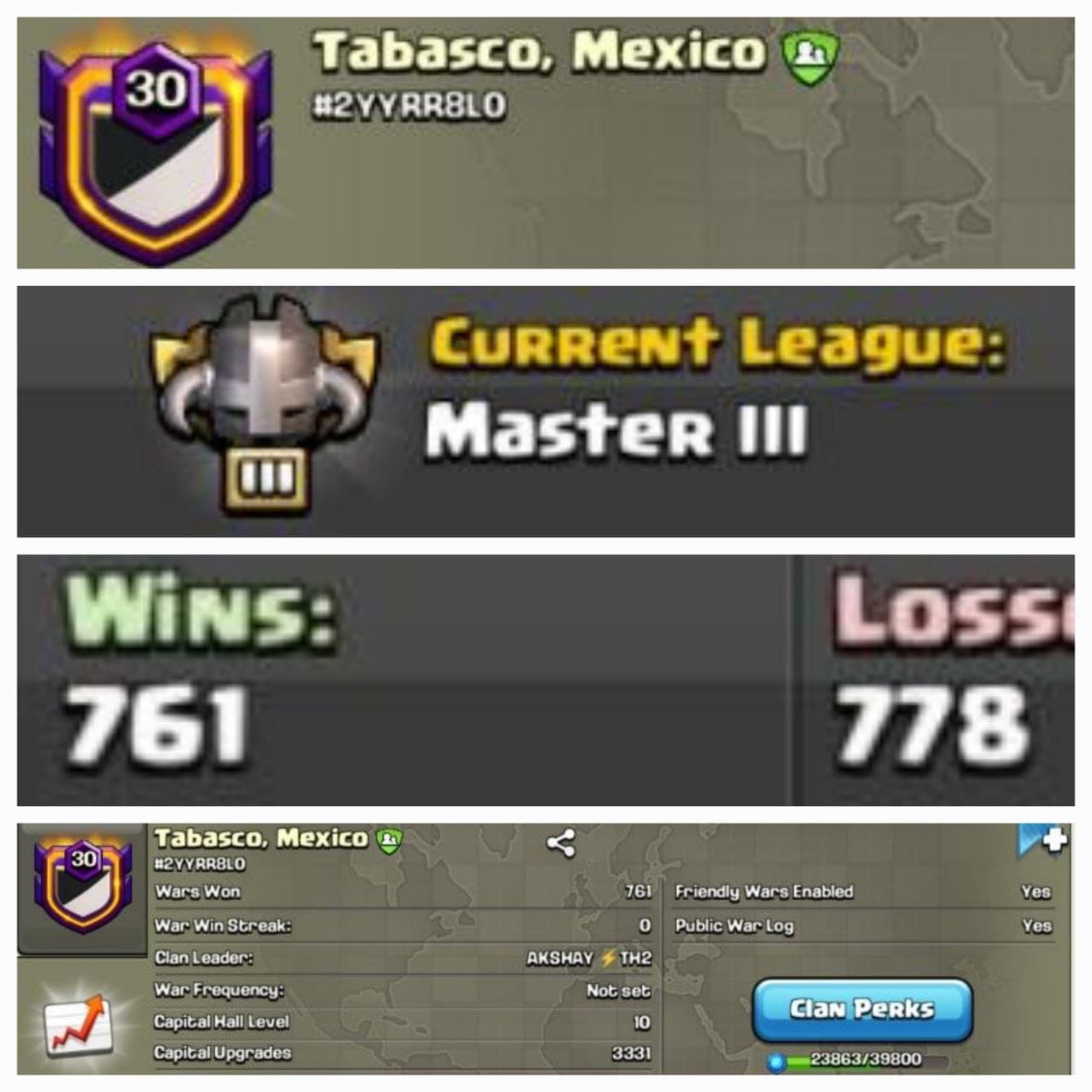 Level 30 clan || clan capital 10 maxed || master 3 || name - Tabasco, Mexico