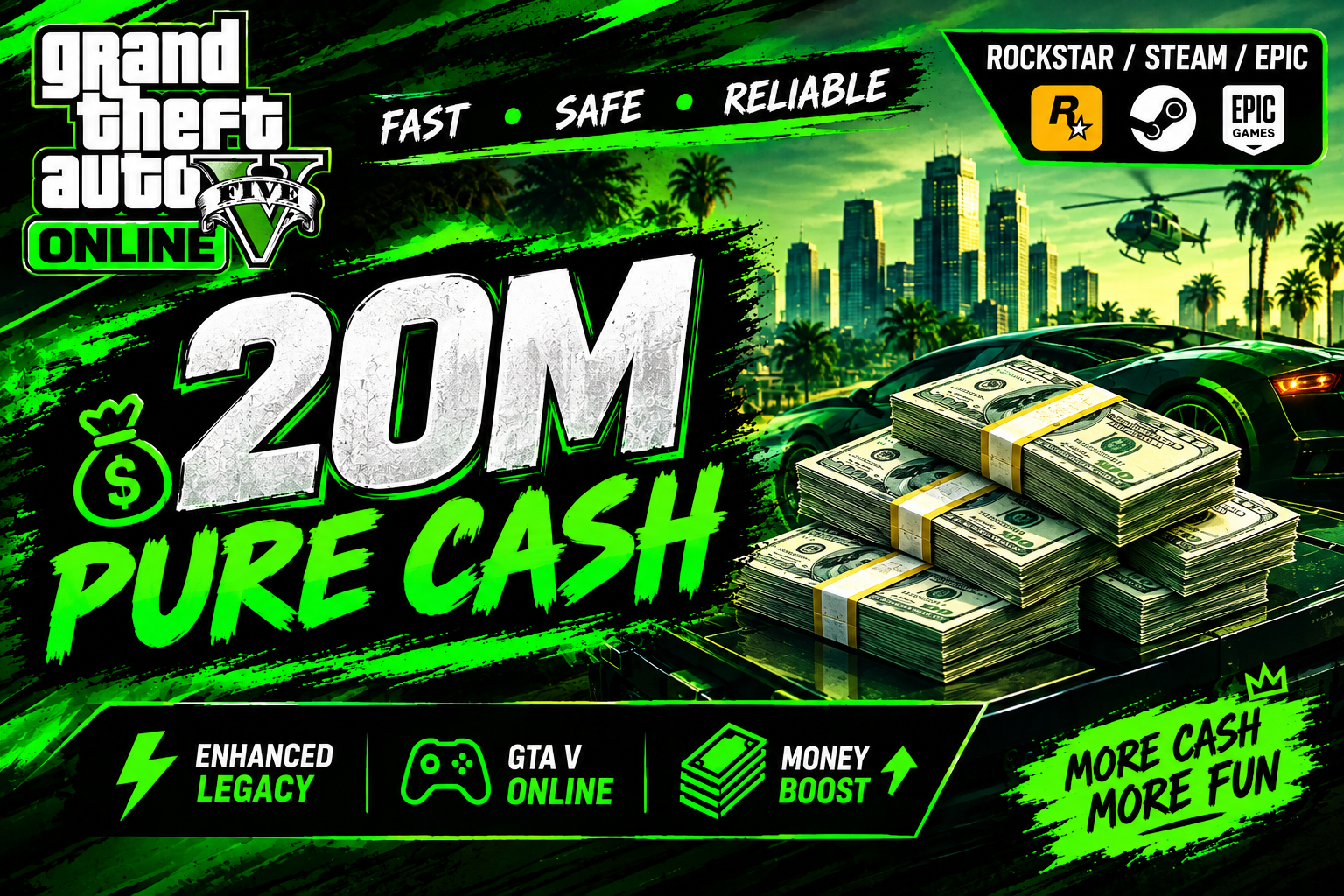 💰 20M Pure Cash • Enhanced/Legacy • Rockstar/Steam/Epic • GTA V Online 💸 Money Boost
