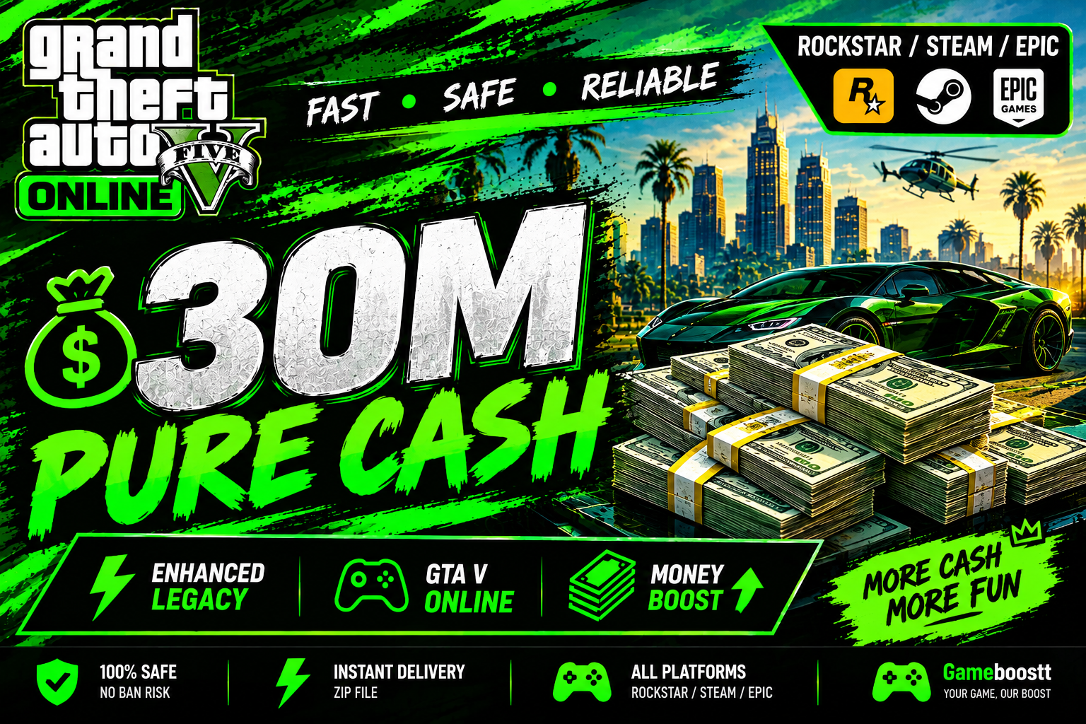 💰 30M Pure Cash • Enhanced/Legacy • Rockstar/Steam/Epic • GTA V Online 💸 Money Boost