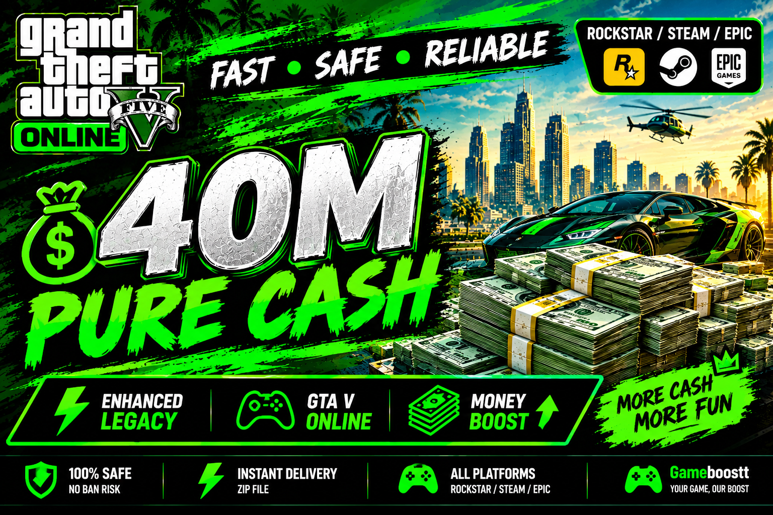 💰 40M Pure Cash • Enhanced/Legacy • Rockstar/Steam/Epic • GTA V Online 💸 Money Boost