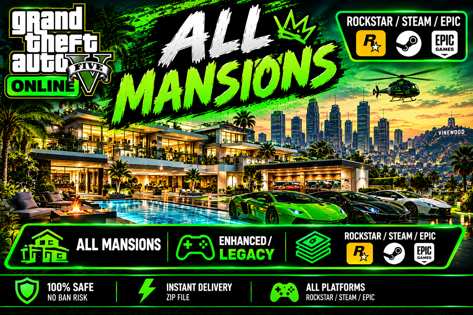 🏡 All Mansions Bought • Enhanced/Legacy • Rockstar/Steam/Epic • GTA V Online 💸 Money Boost