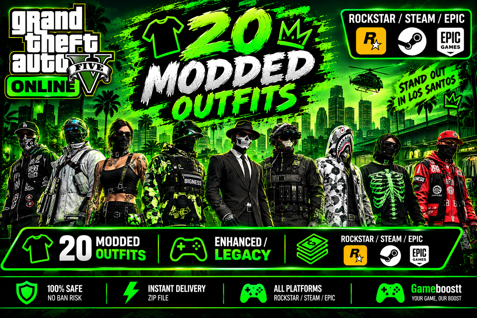 👕 20 Modded Outfits • Enhanced/Legacy • Rockstar/Steam/Epic • GTA V Online 💸 Money Boost