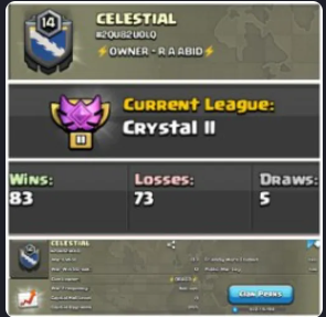 Clan Level 14 | BEST NAME CELESTIAL | CRYSTAL LEAGUE | WIN 83 LOSE 73 | FAST DELIVERY