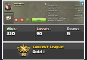 CLASHERS !! LEVEL 14 !! HIGH WAR WINS !! WIN 330 LOSS 90 !! GOLD 1 !! PERFECT NAME !! CHEAP !! FAST DELIVERY