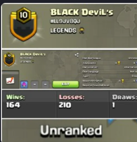 BLACK DeviL's !! LEVEL 10 !! UNRANKED !! WIN 164 LOSS 210 !! BEST NAME !! AFFORDABLE !! INSTANT DELIVERY