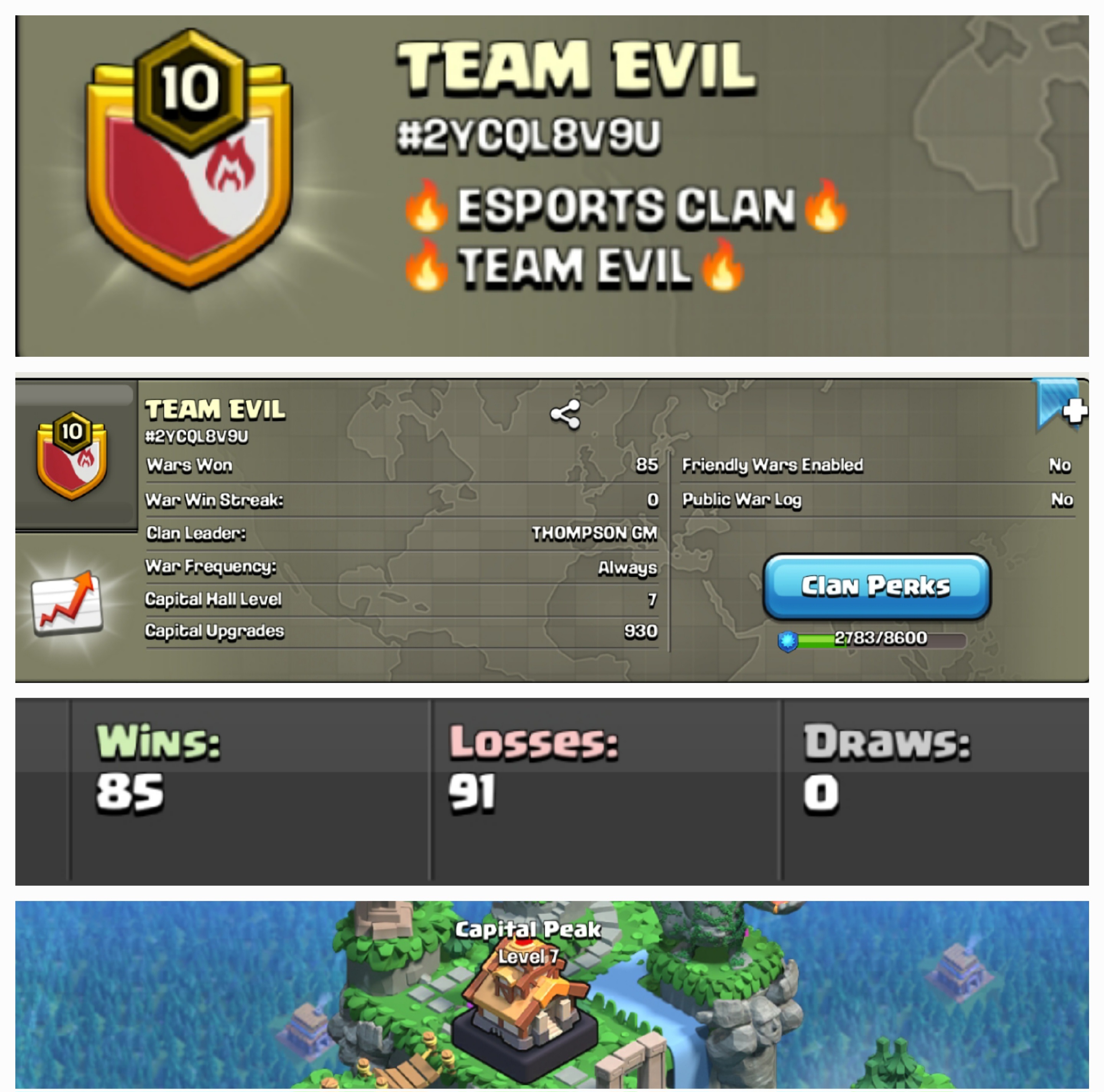 TEAM EVIL !! LEVEL 10 !! CAPITAL PEAK 7 !! WIN 85 LOSS 91 !! GOLD 3 !! BEST NAME !! CHEAP !! INSTANT DELIVERY