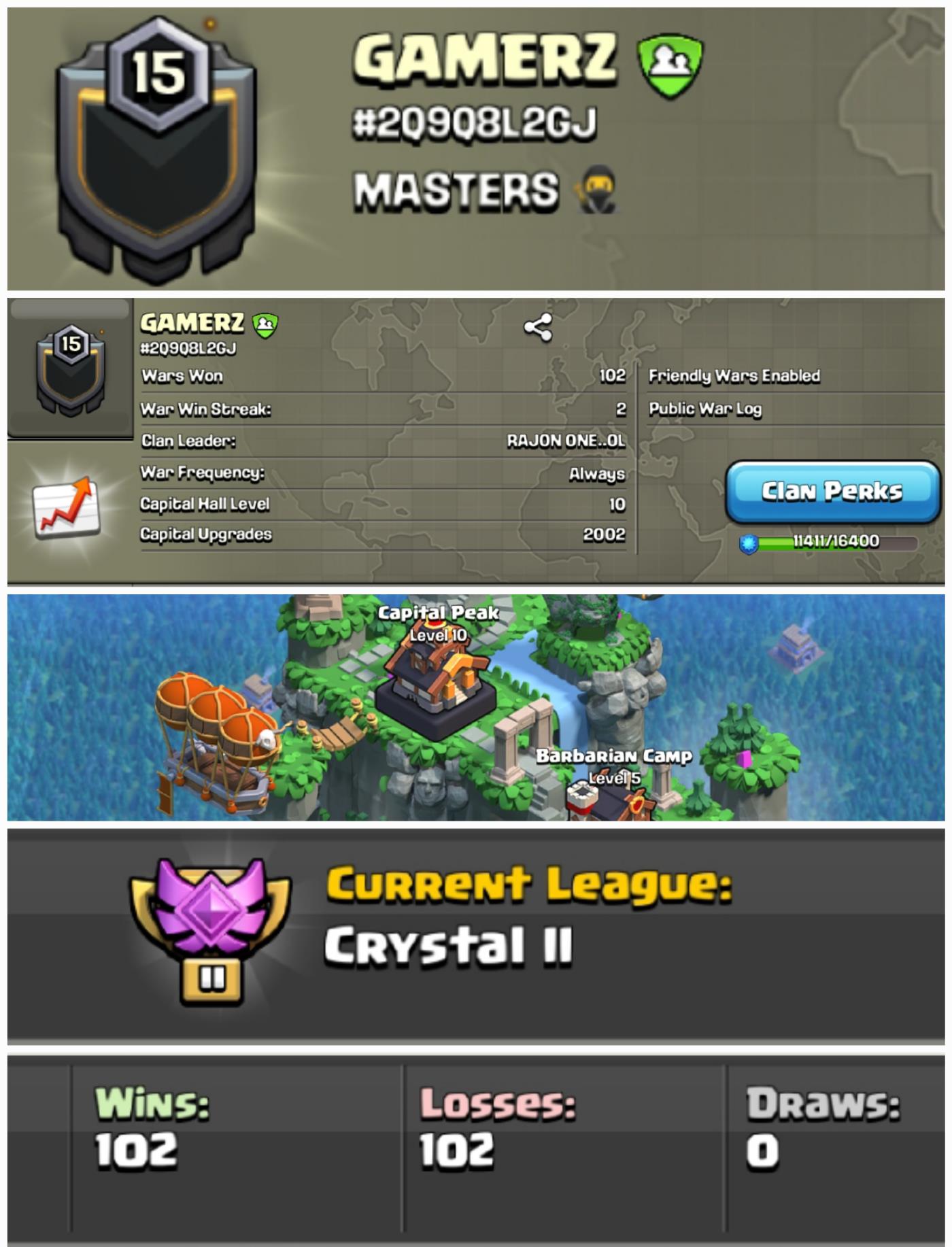 GAMERZ !! LEVEL 15 !! CAPITAL PEAK 10 !! WIN 102 LOSS 102 !! CRYSTAL 2 !! BEST NAME !! CHEAP !! INSTANT DELIVERY