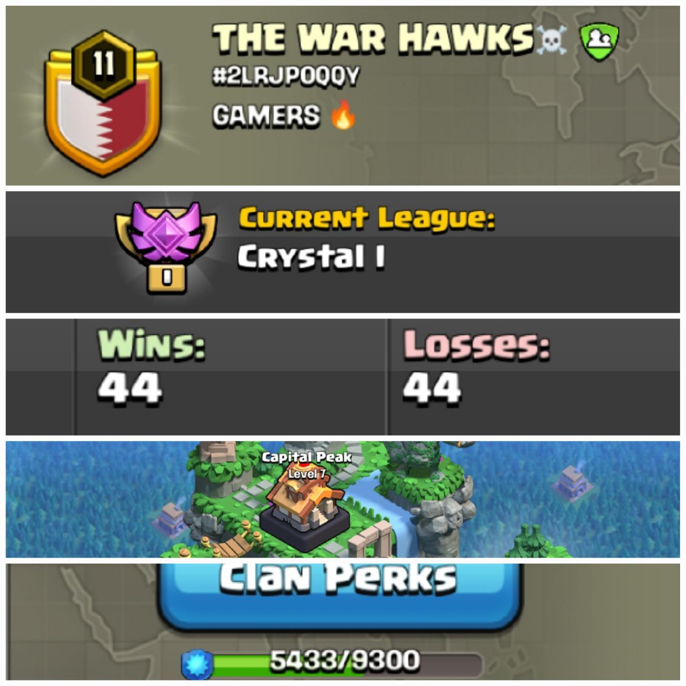THE WAR HAWKS !! LEVEL 11.6 !! CRYSTAL 1 !! WIN 44 LOSS 44 !! CAPITAL PEAK 7 !! CHEAP !! INSTANT DELIVERY